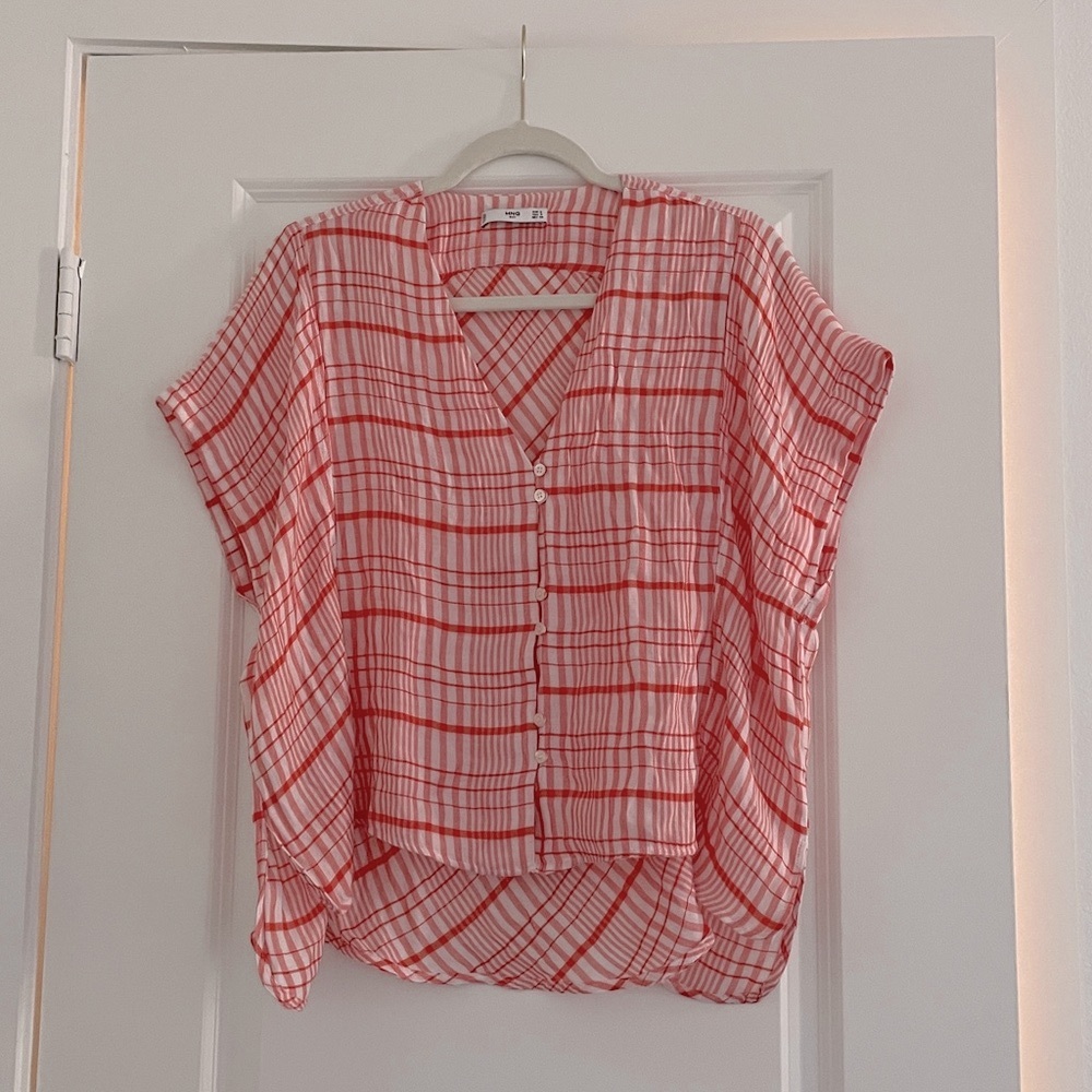 Mango MNG Button Up Shirt Crop High Low Beach Coastal
